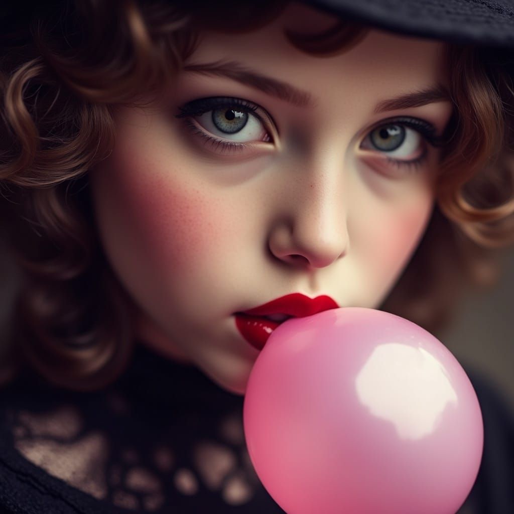 Doll-Like Femme Fatale Blowing Bubblegum