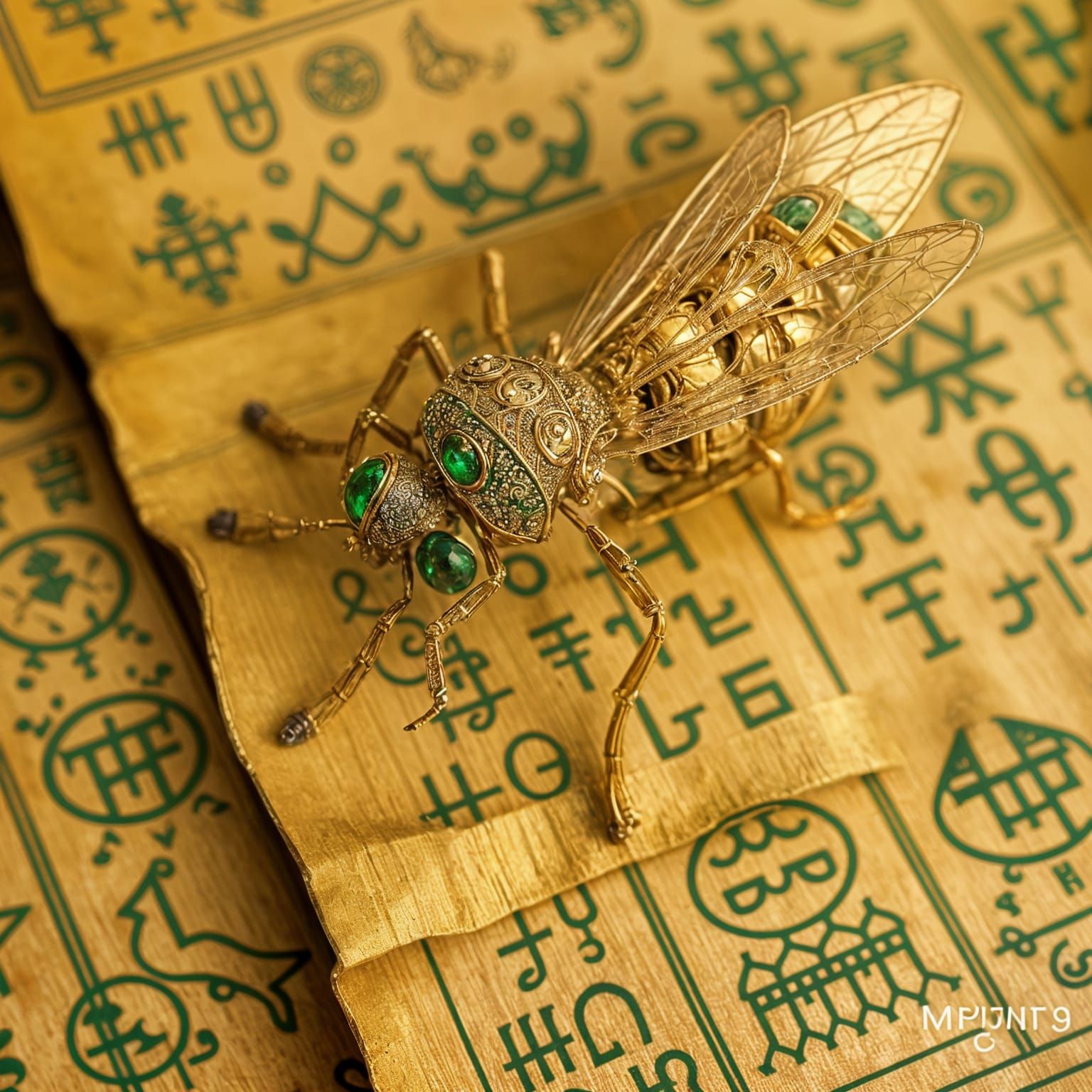Golden Metallic Wasp in Ancient Filigree Frame