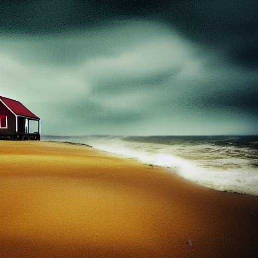 Dramatic Beach Scene in Watercolour Style