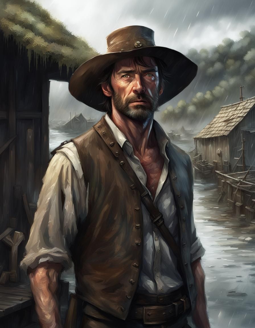 Fantasy Sheriff in Rain, Hyperdetailed Digital Art