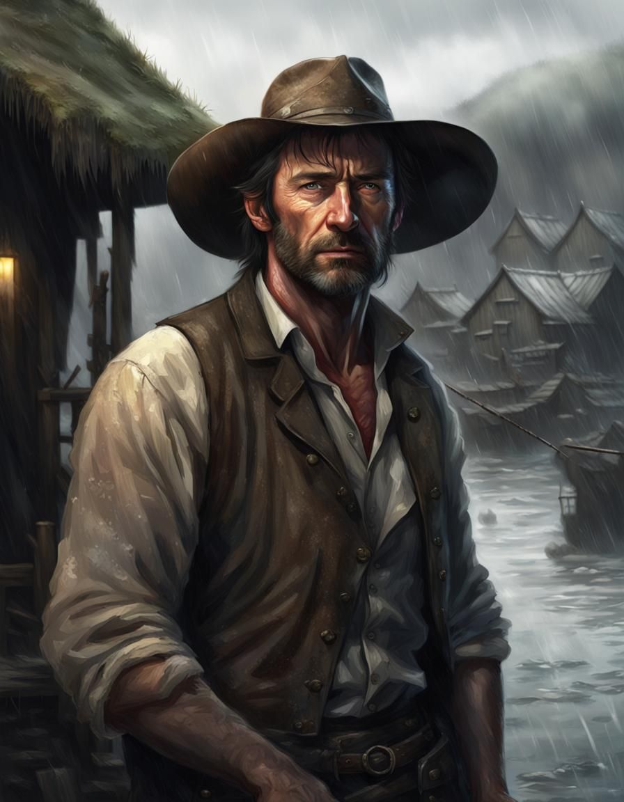 Fantasy Sheriff in Rain, Dark Fantasy Concept Art