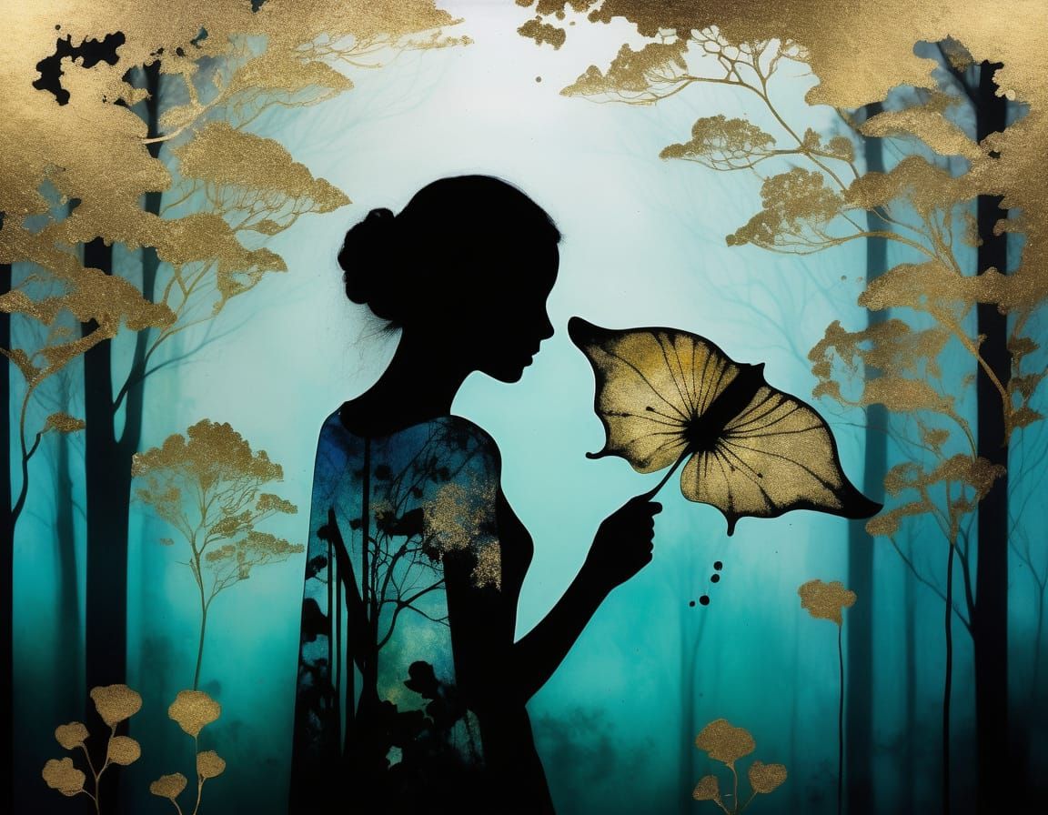 Vibrant Forest Silhouette in Golden Light