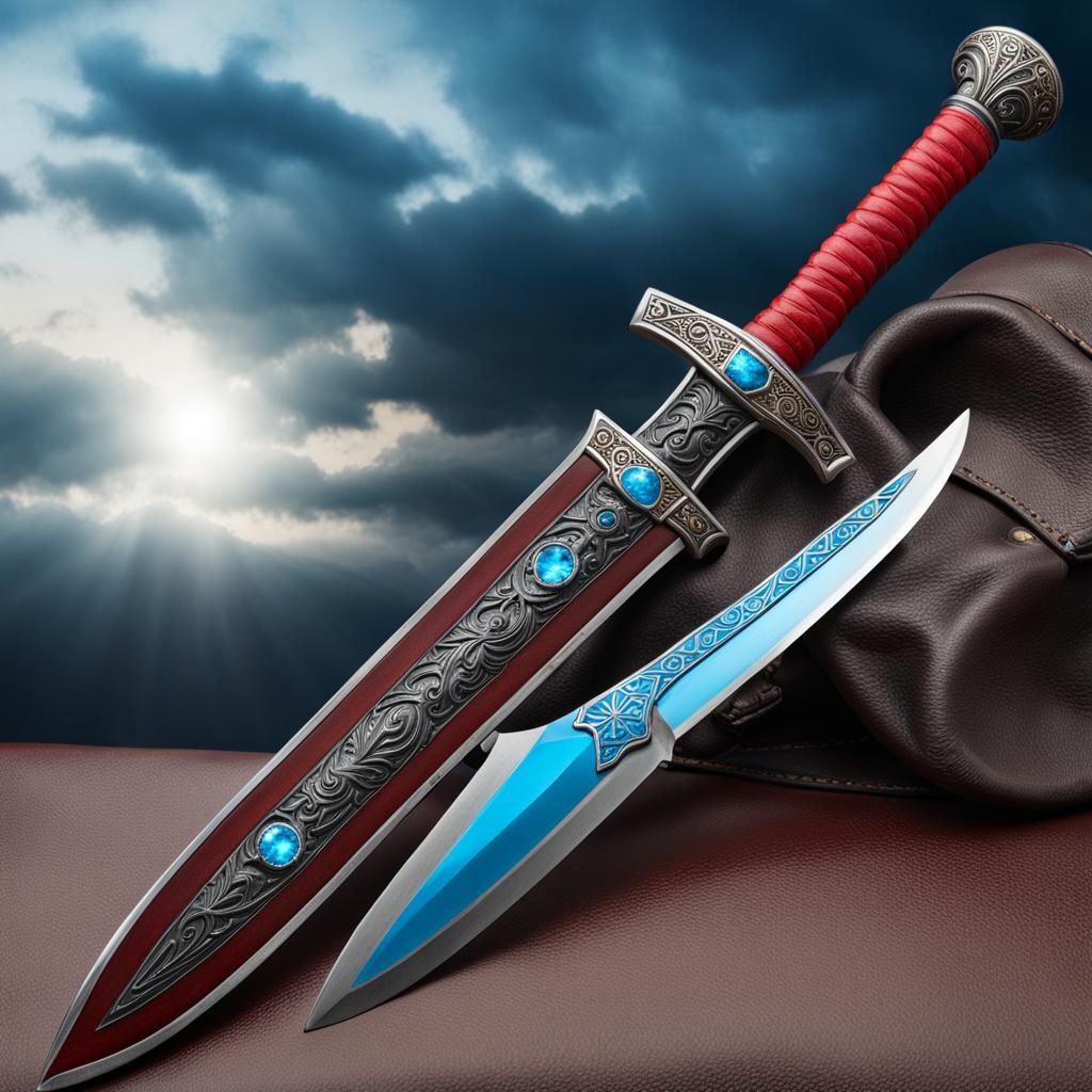 Longsword with Red and Blue Runes, Wolf Pommel