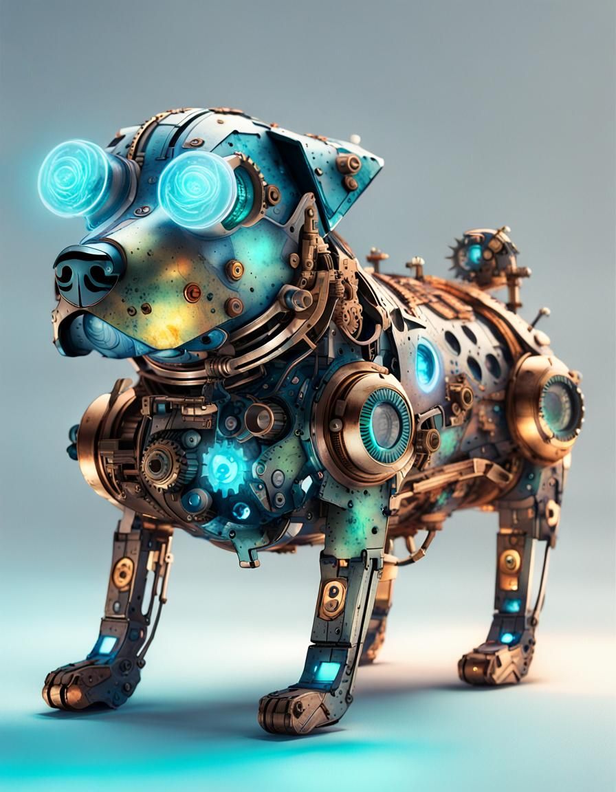 Steampunk Biopunk Dog Toy in Watercolor Style