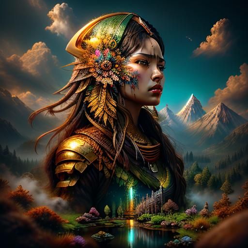 Double Exposure: Amazonian Warrior and Elephant Landscape