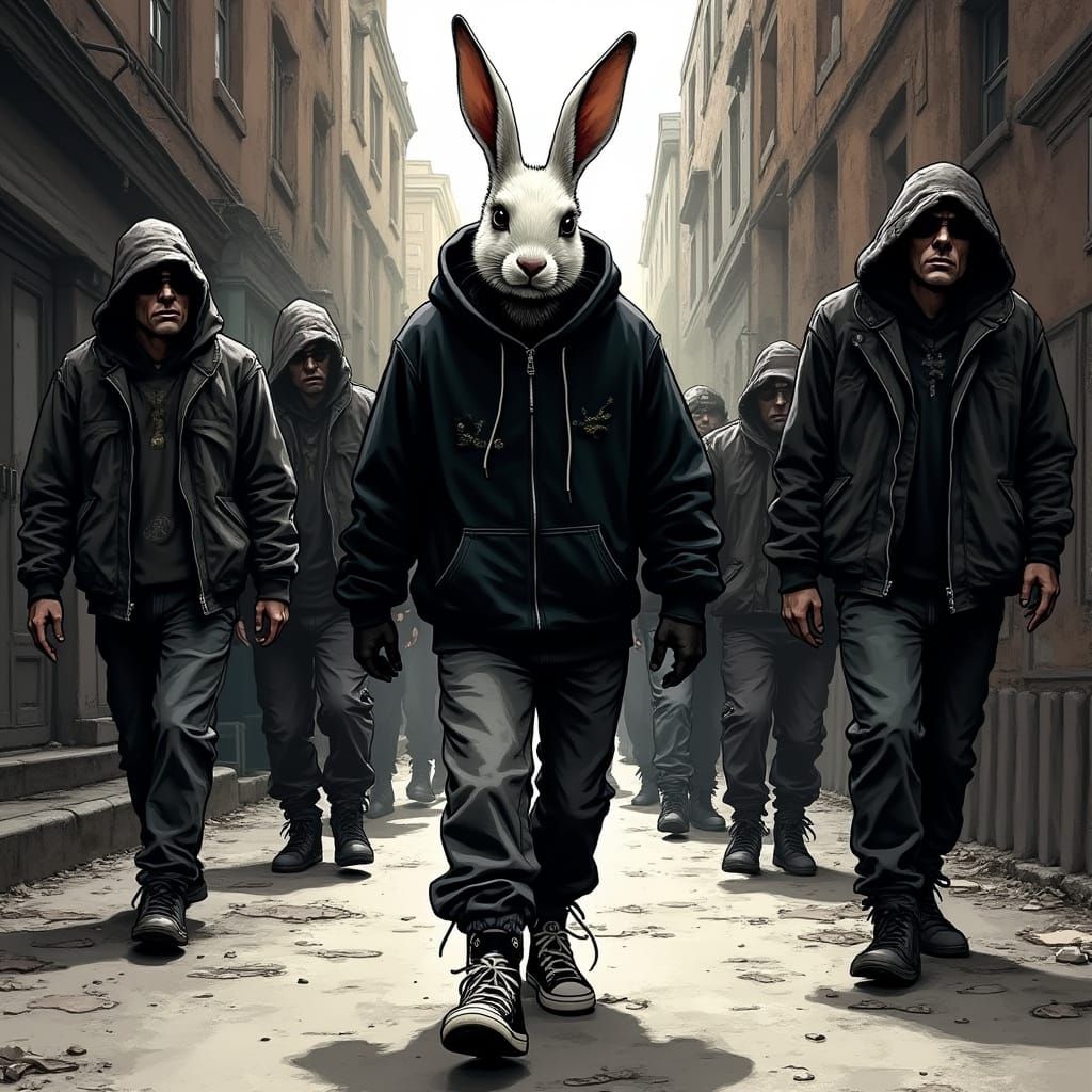 Dark Urban Rabbit in a Black Hoodie, Inspired by Comic Book ...