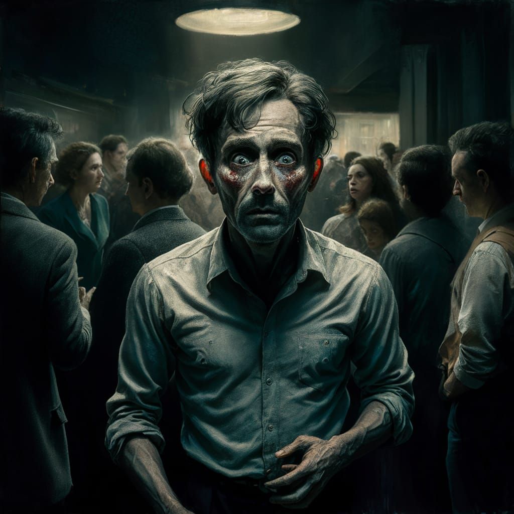 Haunting Social Anxiety Painting in Realistic Style