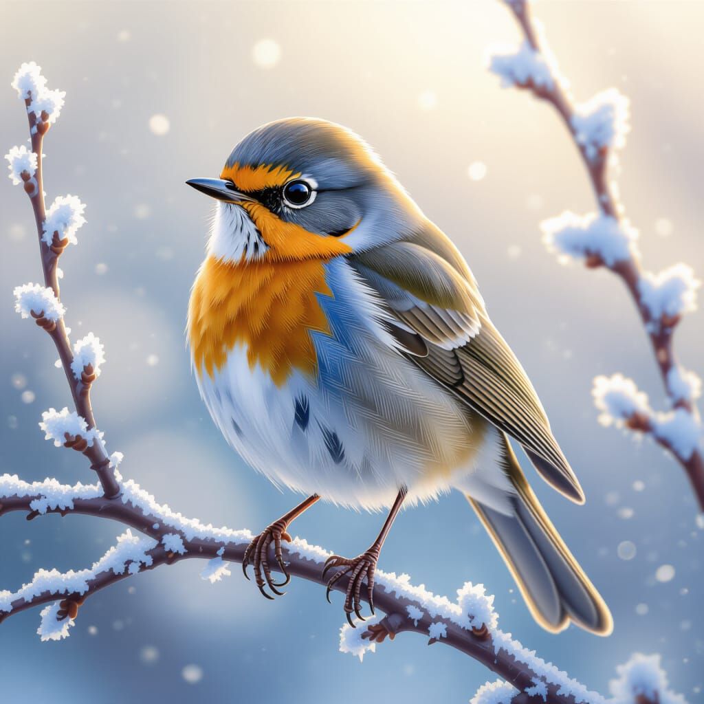 Robin Bird Portrait in Watercolor Style