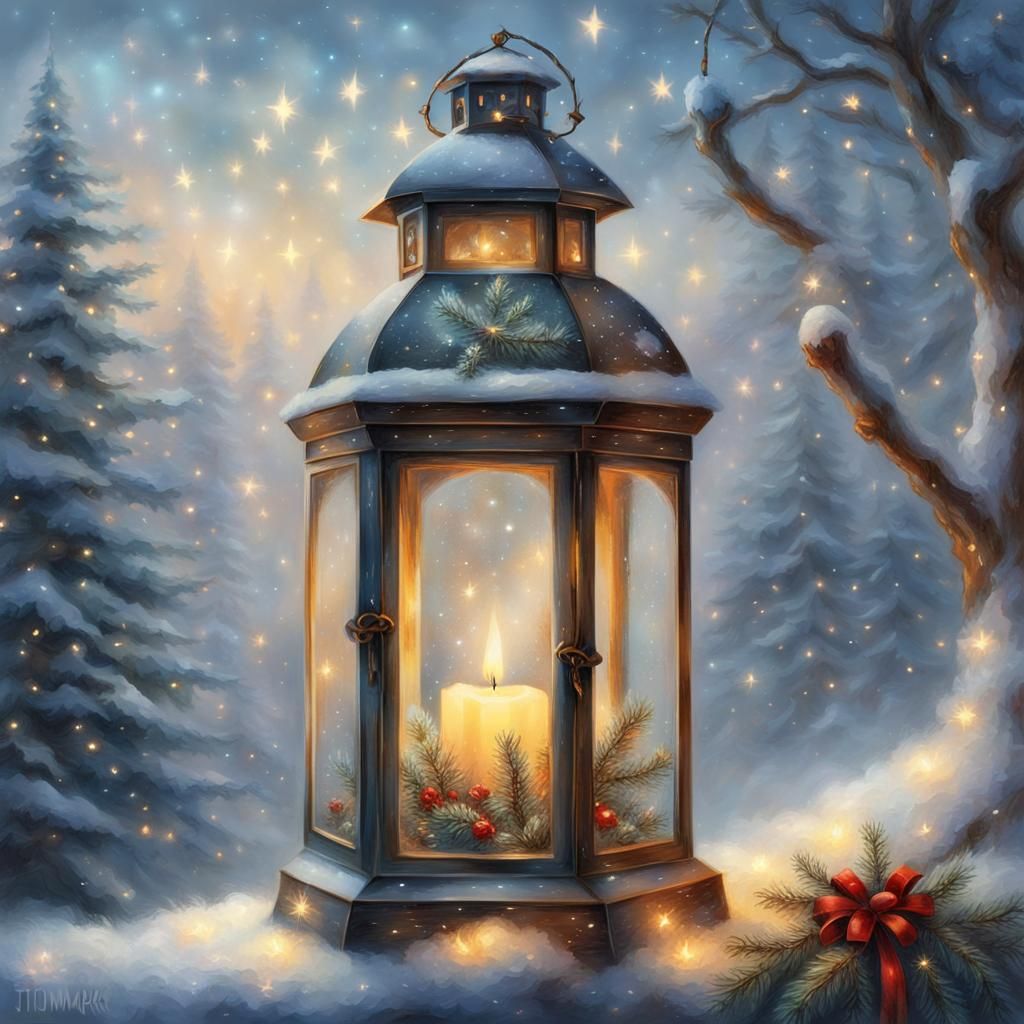 Ethereal Christmas Lantern with Stars and Bows