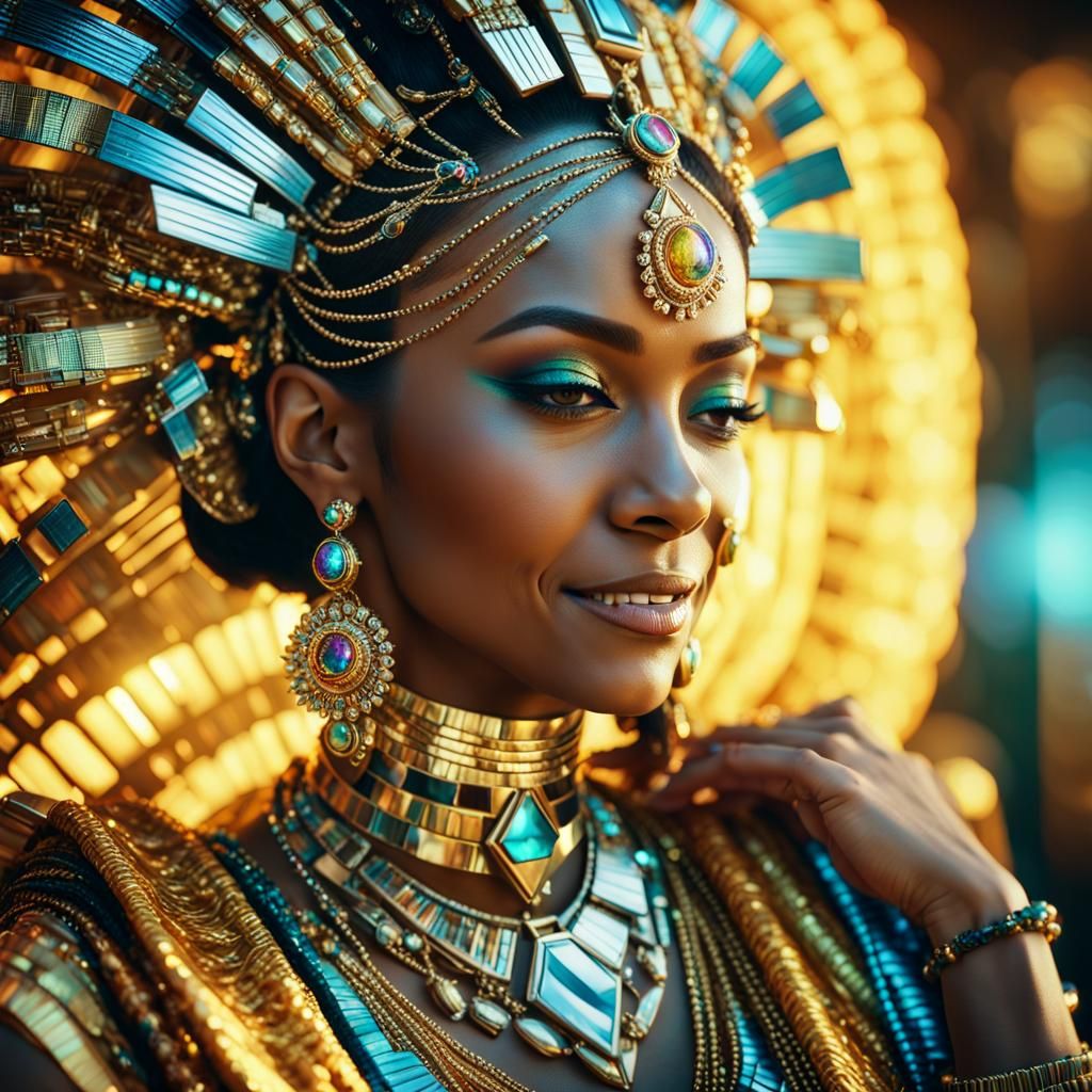 Hyperrealistic Portrait of a Woman in Futuristic Jewelry