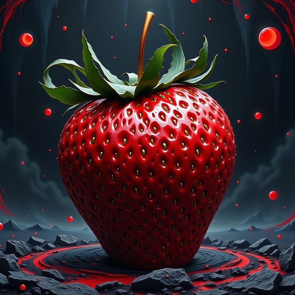 Heavy Metal Strawberry in Cyberpunk Style