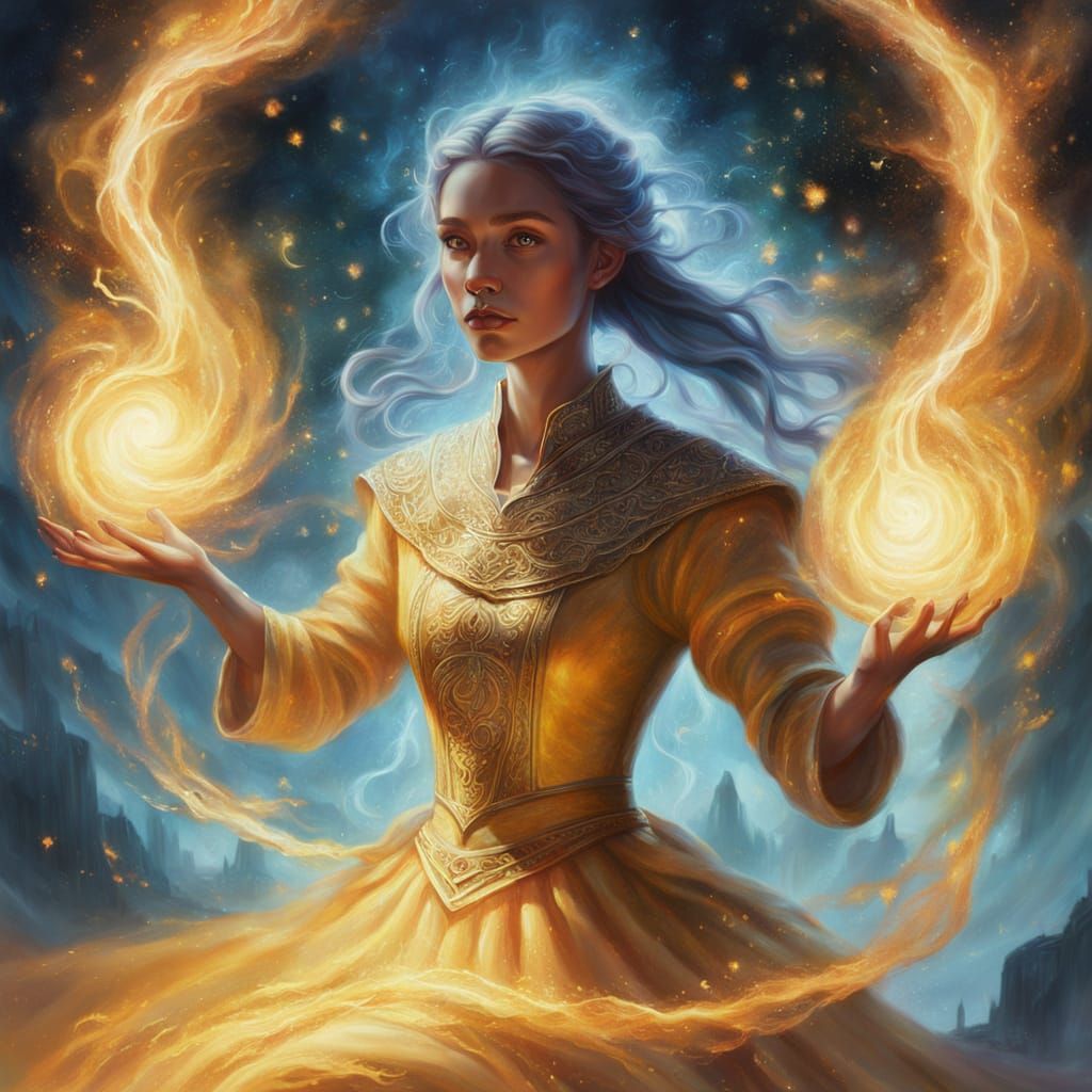 Sorceress Conjuring Memories in Oil Painting
