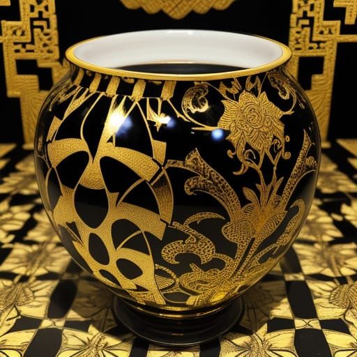 Surreal Porcelain Egg with Golden Cityscape