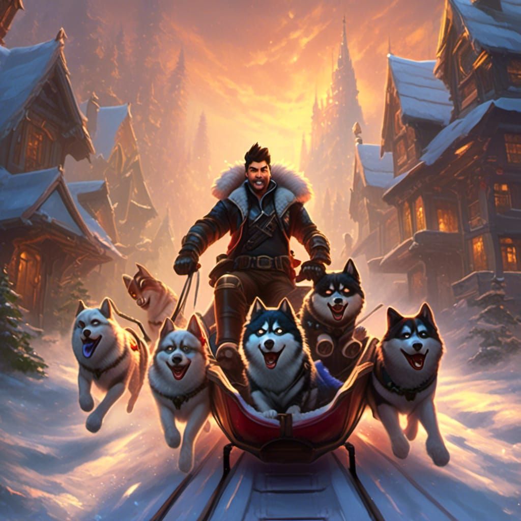 Dog Sledding Adventure in Oil Painting Style