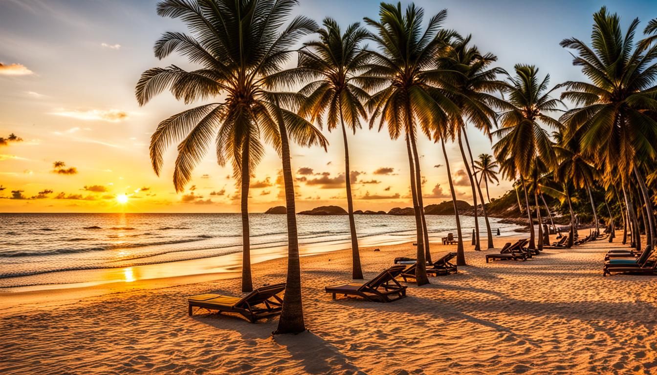 Golden Sunset on a Lively Caribbean Beach