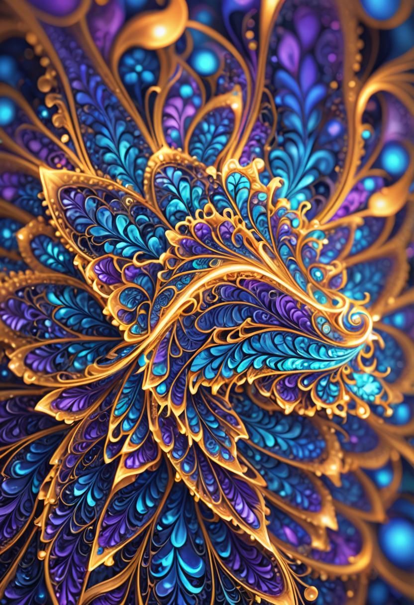 Abstract Fractal Flower in Electric Blue and Purple