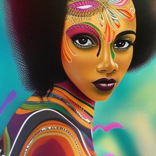 Attractive Black Woman in 70s Style, Detailed Digital Art