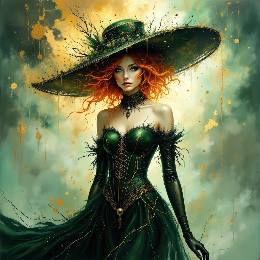 Futuristic Lady in Green with Flaming Hair
