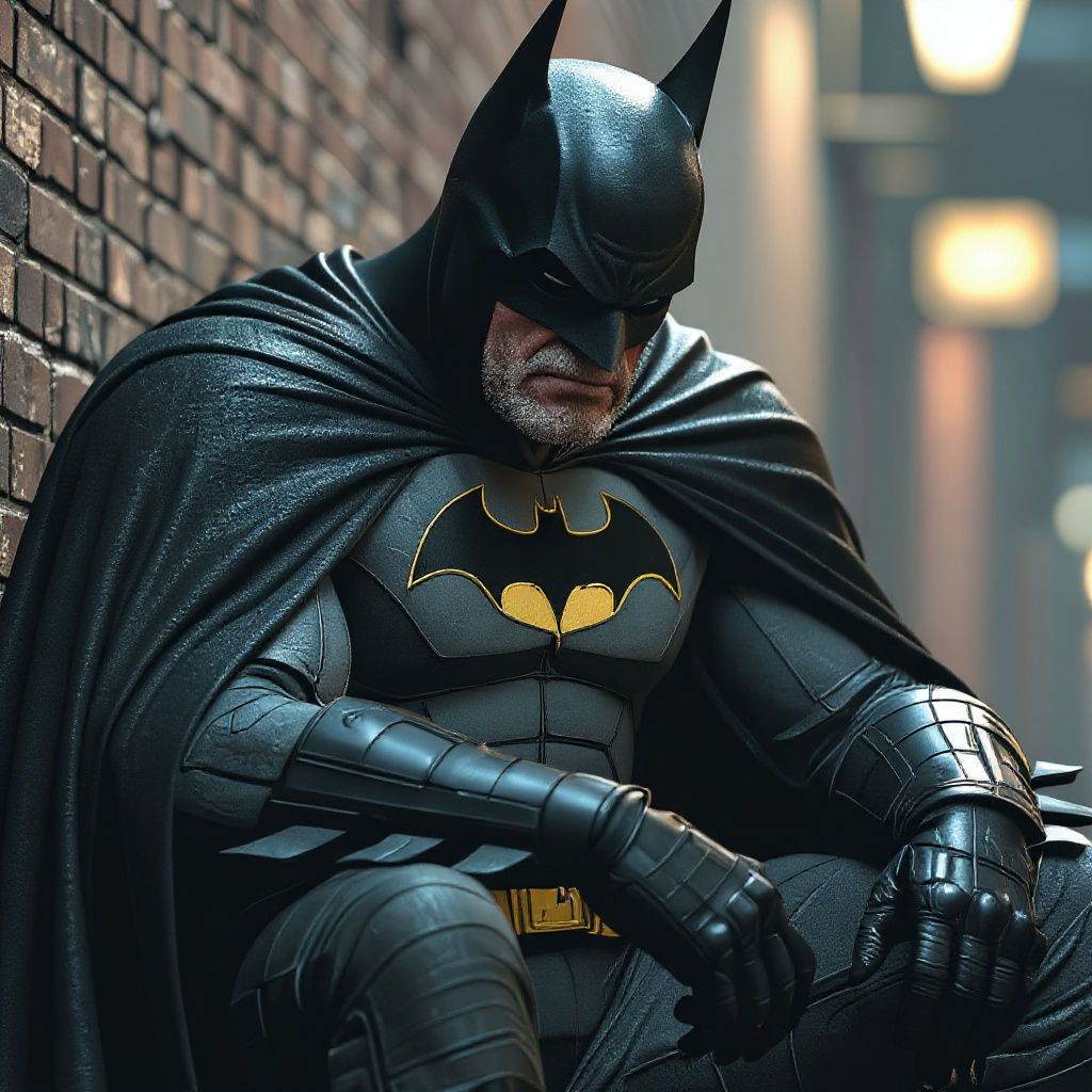 Hyperrealistic Portrait of an Elderly, Reflective Batman