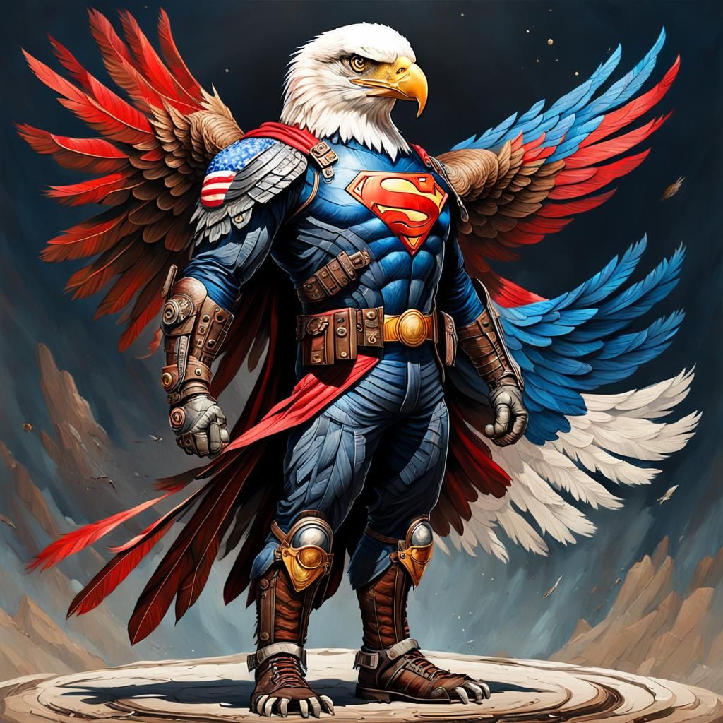 Steampunk Bald Eagle Superhero Digital Art