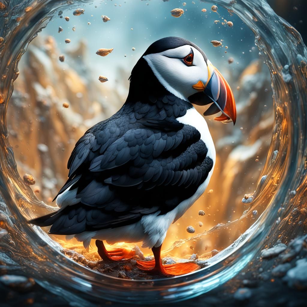 Puffin in Glass: Detailed Matte Painting
