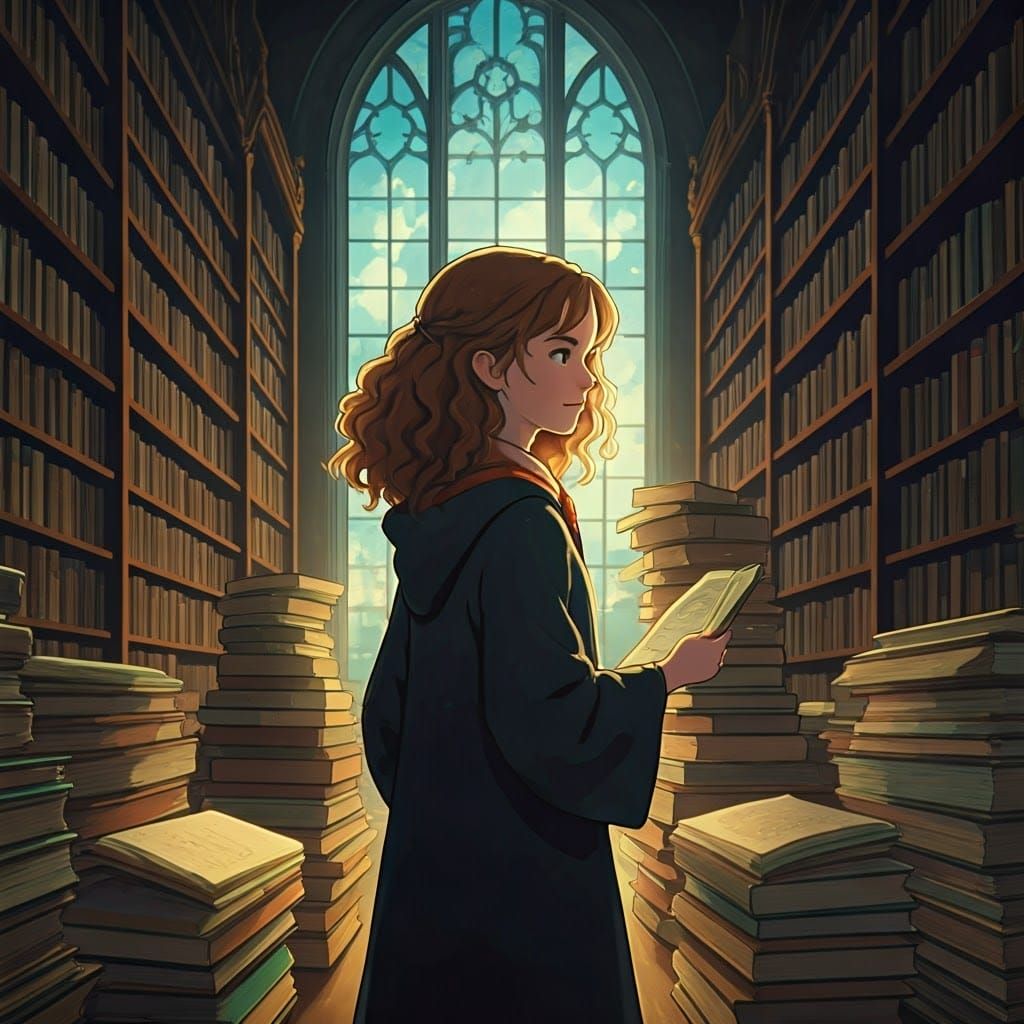 Hermione Granger in Library, Studio Ghibli Style