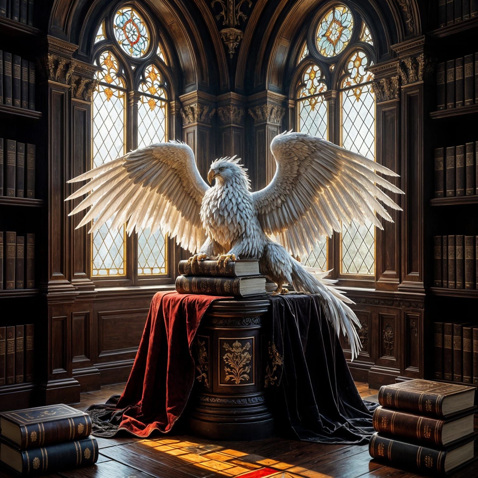 Griffin in Grand Library Alcove, Fantasy Art