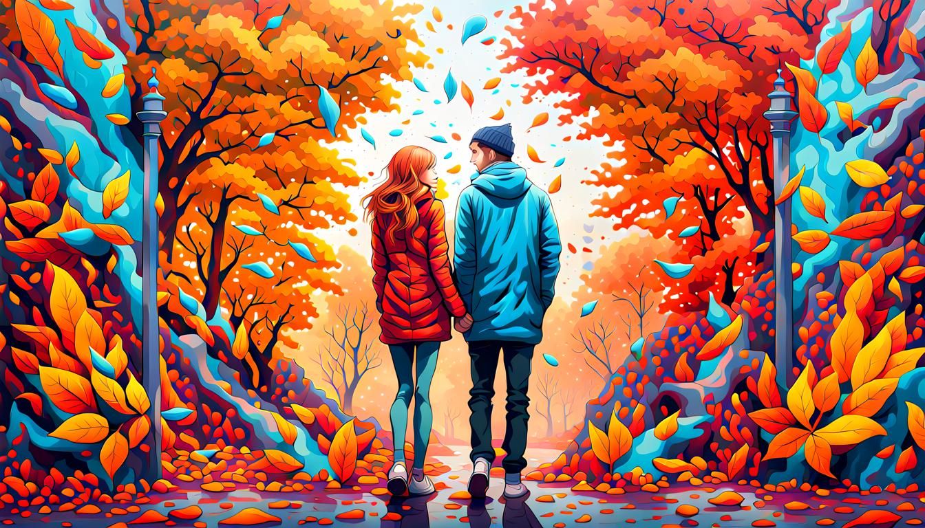 Romantic Couple Amidst Autumn Graffiti Art