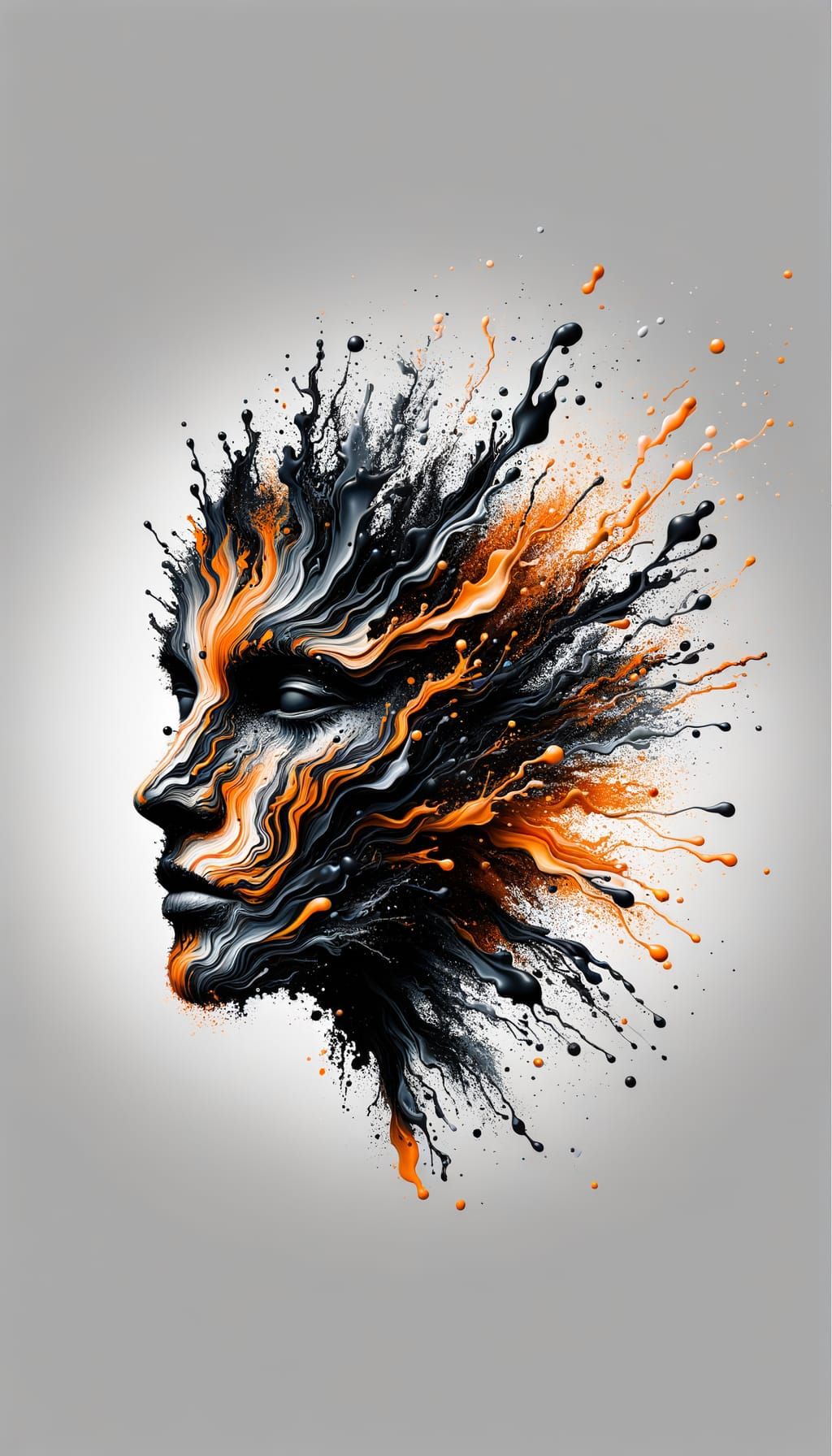 Dramatic Black and Orange Abstract Splash Art