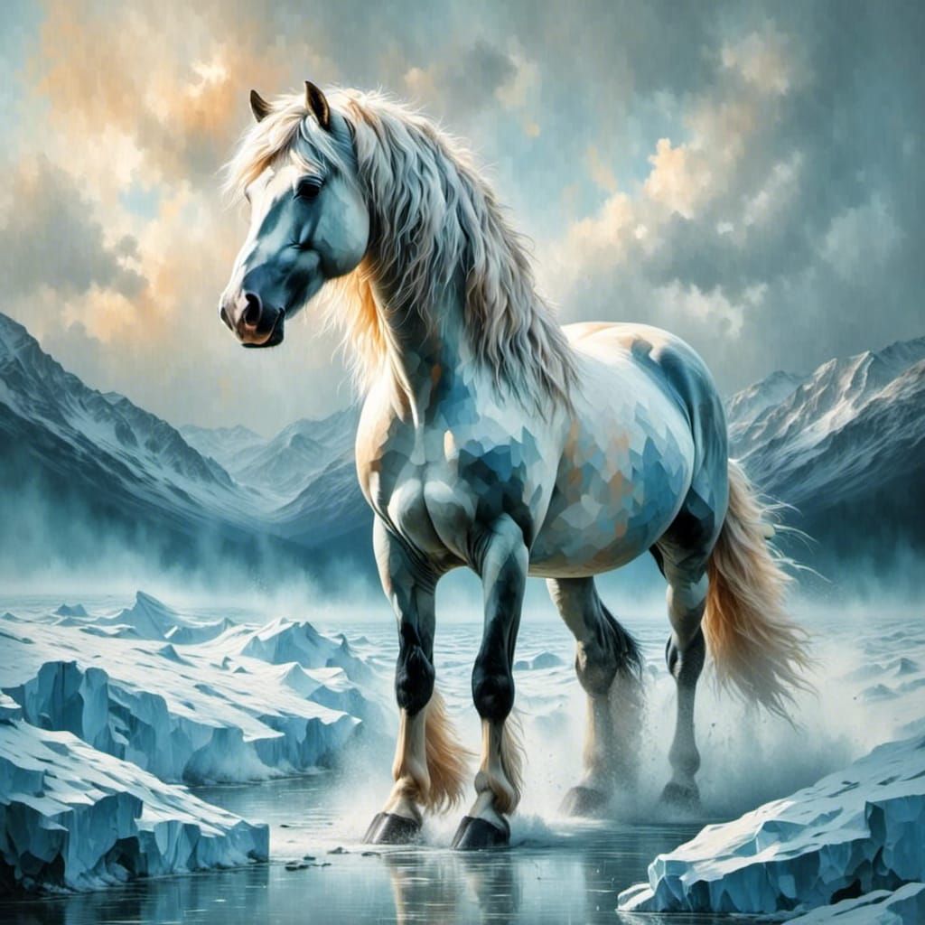 Icy Horse Emerges from Avalanche