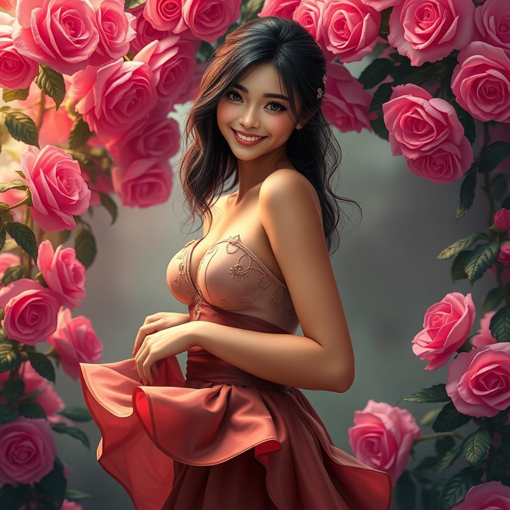 Whimsical Rose Garden: A Matte Painting in Fantasy Style