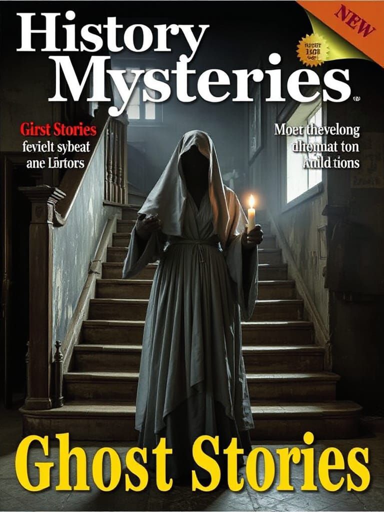 Magazine cover showing a ghostly grey figure wearing a long ...