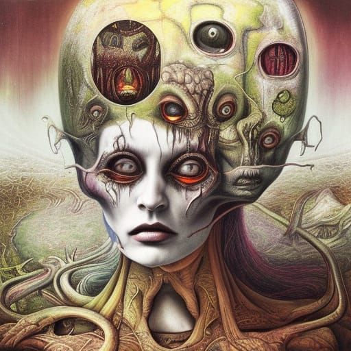 Evil Head Smiling Wickedly as Surreal Oil Painting