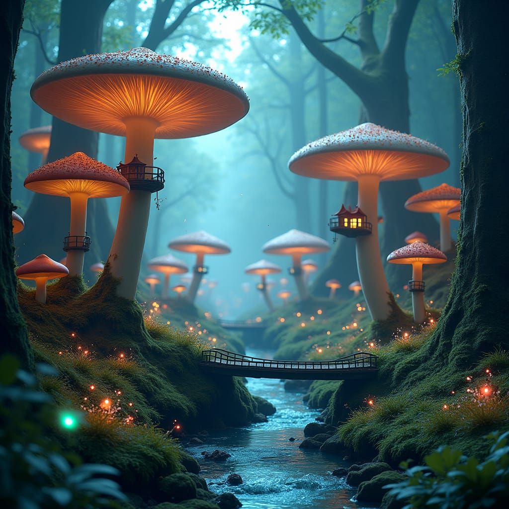 Mystical Forest of Giant Glowing Mushrooms