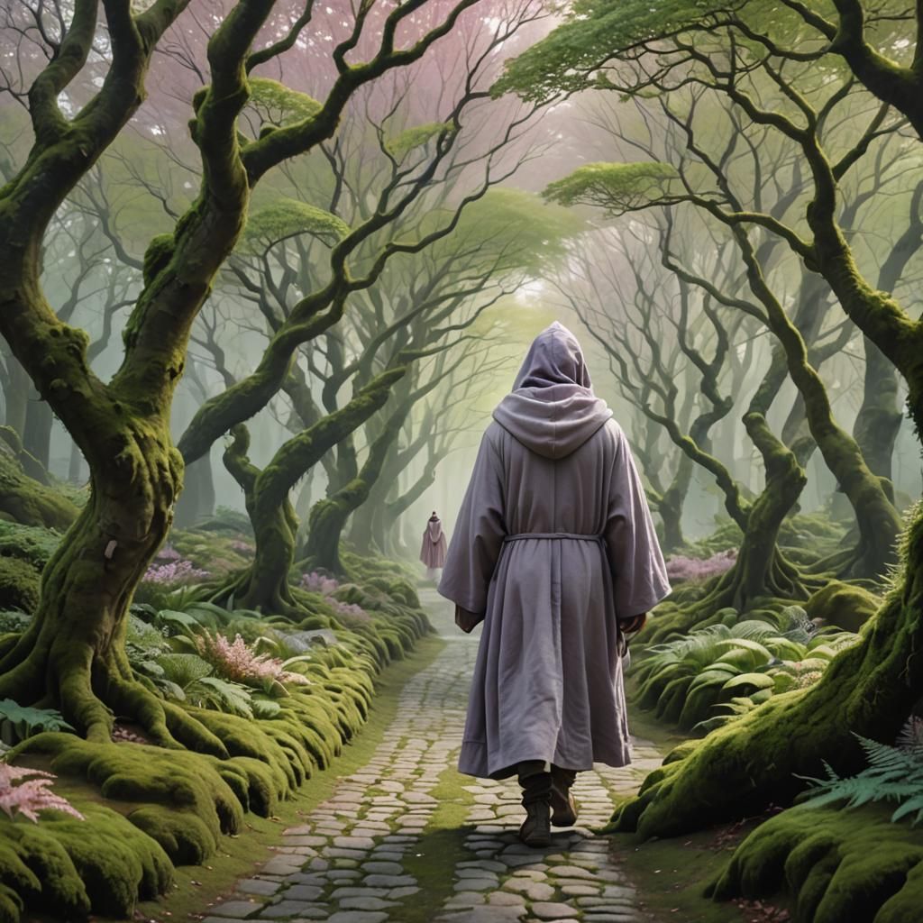 Druid Wanderer in Pastel Forest Concept Art