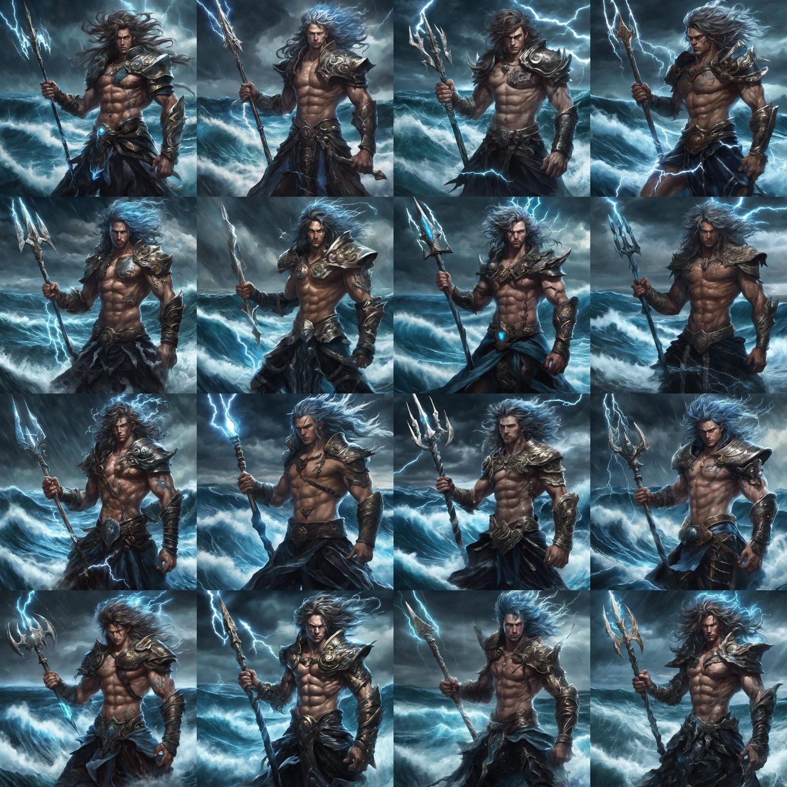 Ocean God with Trident in a Stormy Sea