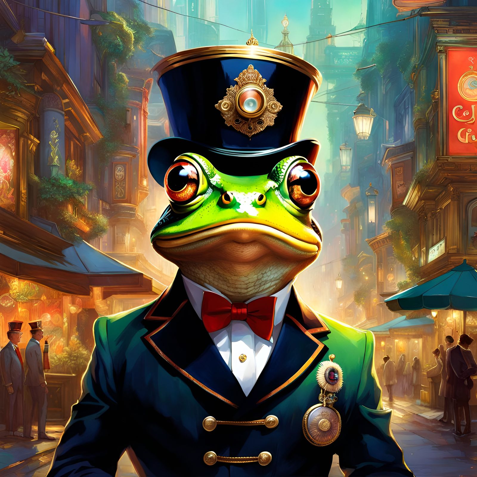 Adorable Frog Bellhop Portrait, Digital Art Style