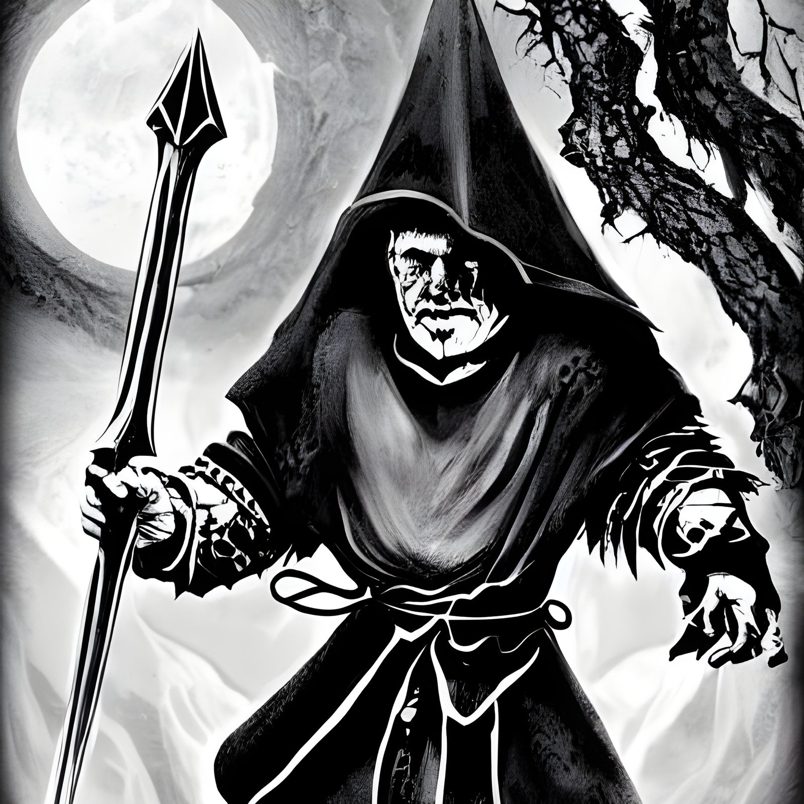 Dark Fantasy Hobbit in Black and White Art