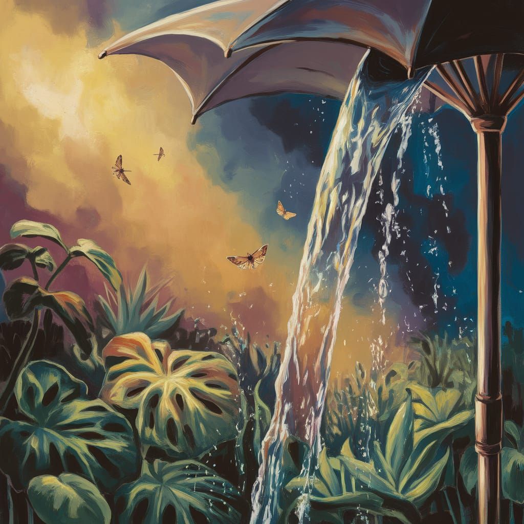 Impressionist Gouache Painting with Golden Dawn Light