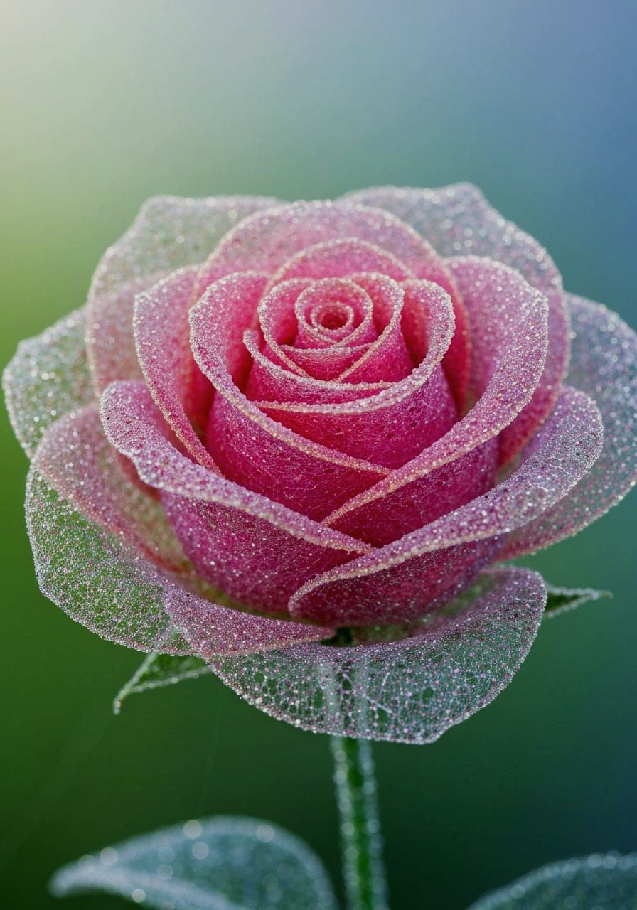Glistening Spider Silk Rose with Morning Dew