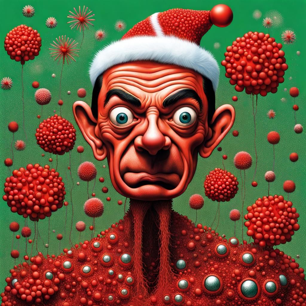 Hideous Mr. Bean Santa Monster Hybrid in Abstract Style