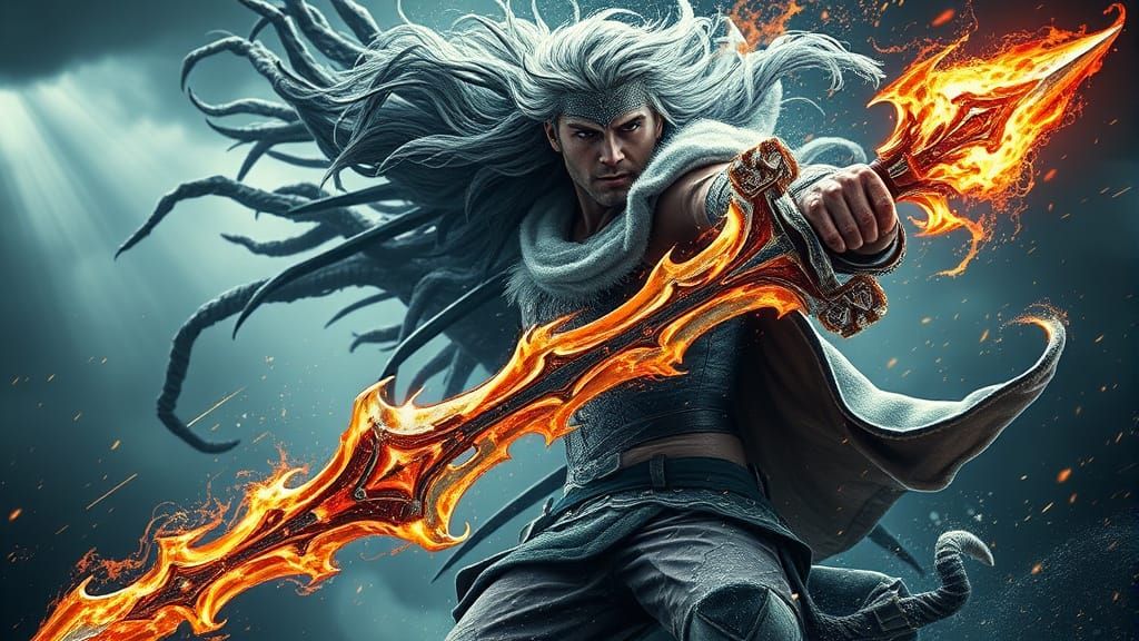 Epic Wind Warrior Wields Tornado Sword