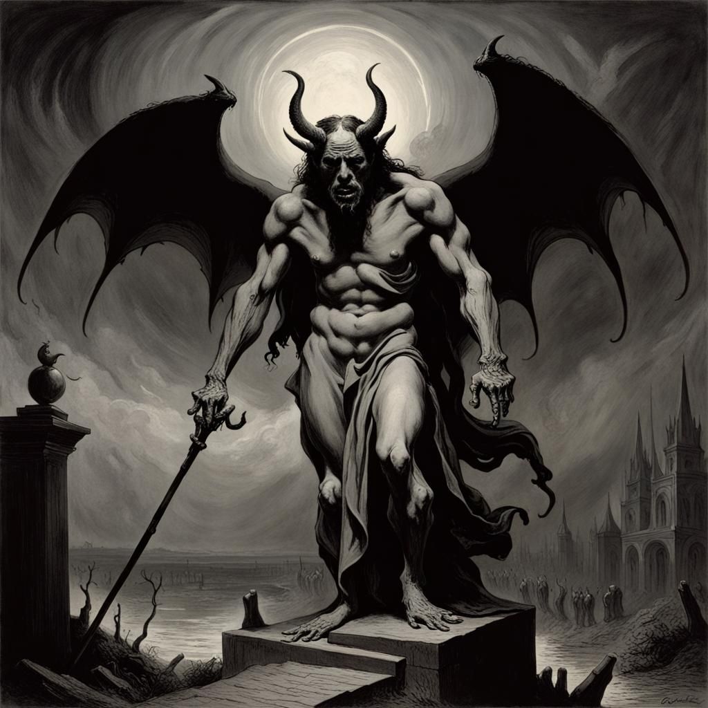 Biblical Devil in Dark Engraving Style