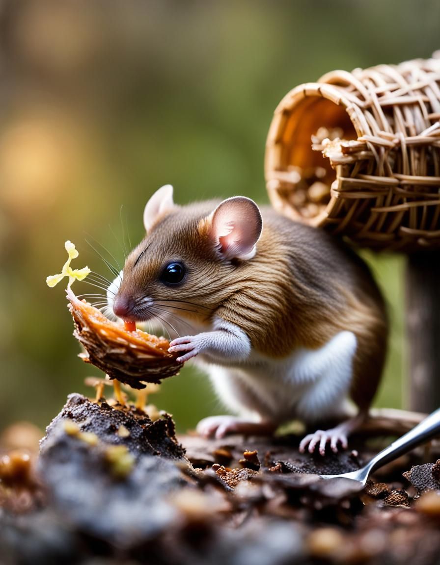 Mountain Mouse Enjoys Dew in Bird's Nest Fungi