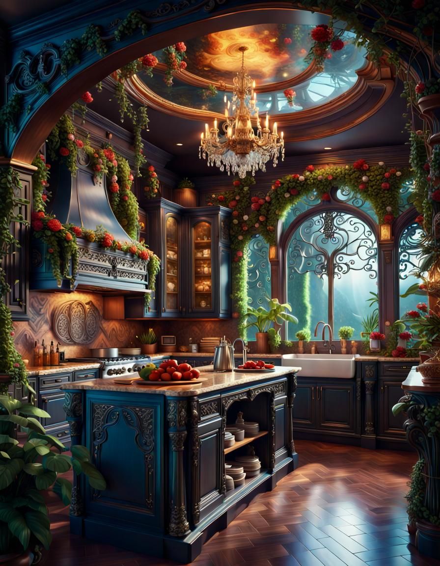 Hypermaximalist Kitchen in Enchanted Forest Resort