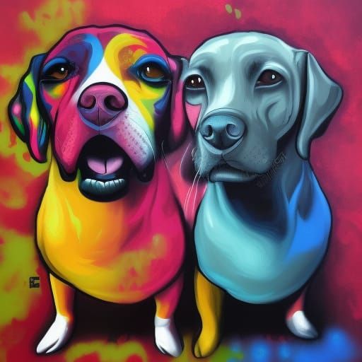 Dogs Boxing: Graffiti Art in Polychromatic Style