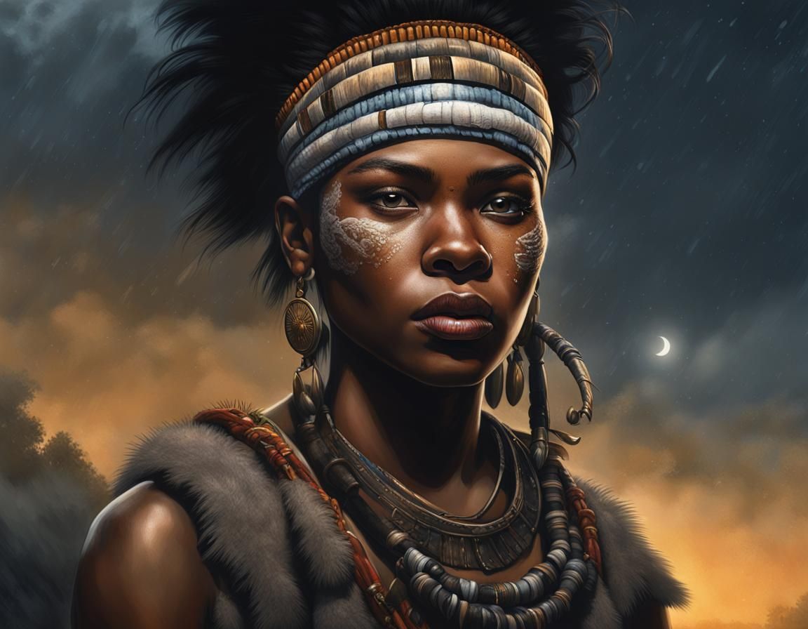 Zulu Warrior Girl Portrait in Photorealistic Style