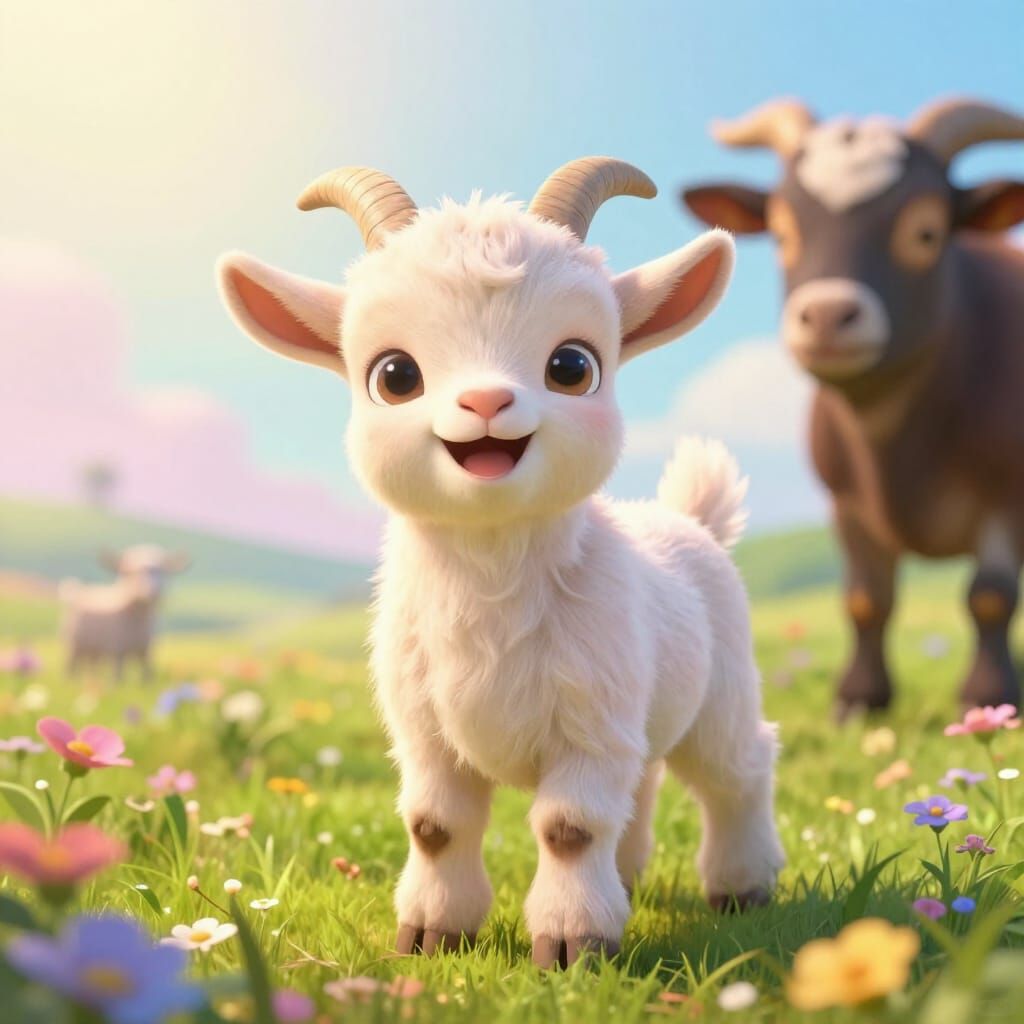 Joyful Baby Goat in Fairytale Meadow
