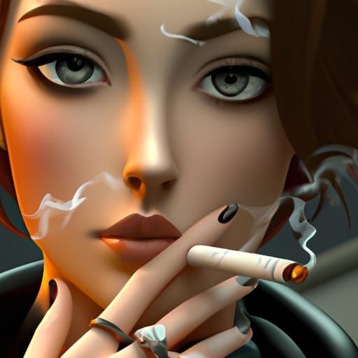 Woman Smoking: Detailed Portrait in Splash Art Style