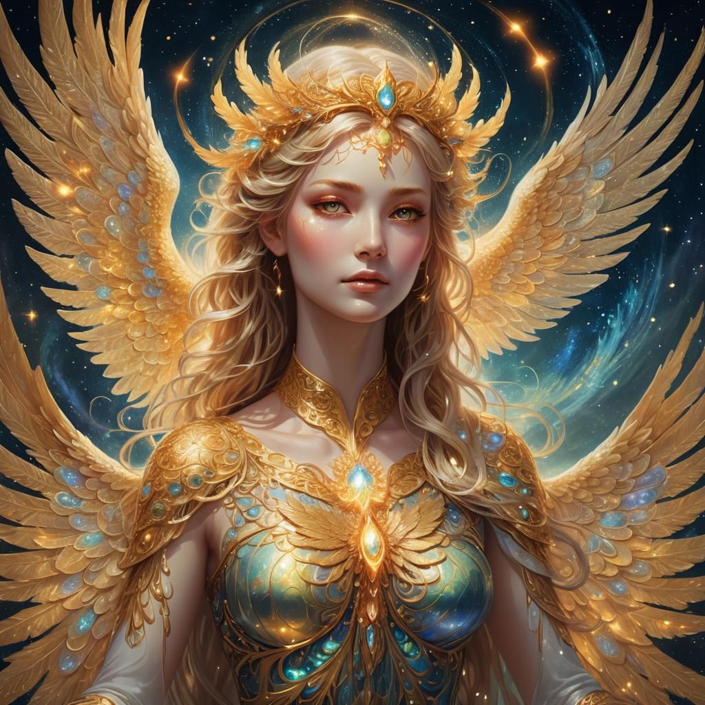 Celestial Phoenix Seraph: Digital Art Portrait